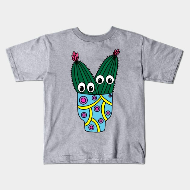 Cute Cactus Design #289: Potted Cacti In Funky Pot Kids T-Shirt by DreamCactus